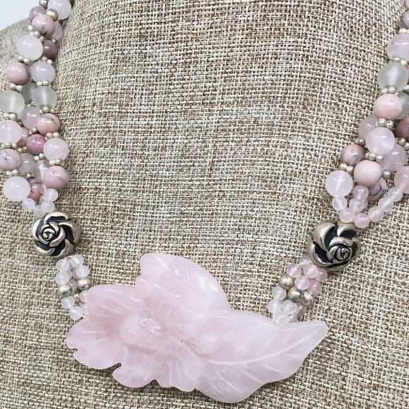 Vintage Beaded Rose Quartz Agate Necklace - Picture 4 of 6